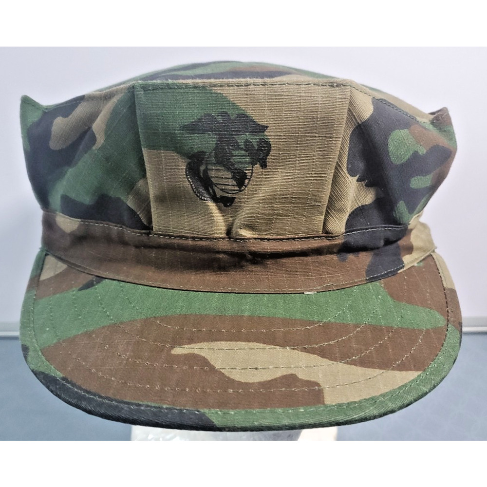 Vintage Military Woodland Camouflage Patrol Cap Size Large Marines Emblem